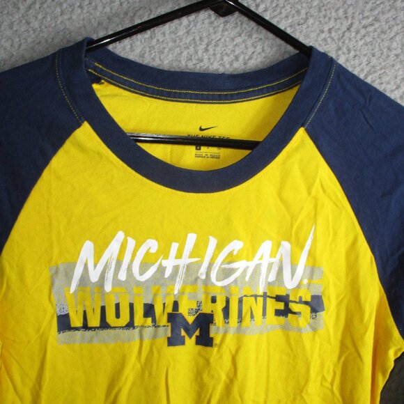NIKE THE TEE MICHIGAN WOLVERINES WOMEN'S 3/4 SLEEVE SHIRT SMALL COTTON YELLOW - Picture 1 of 3